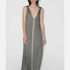 Zara Gray beaded Sleeveless Maxi Dress sz XL